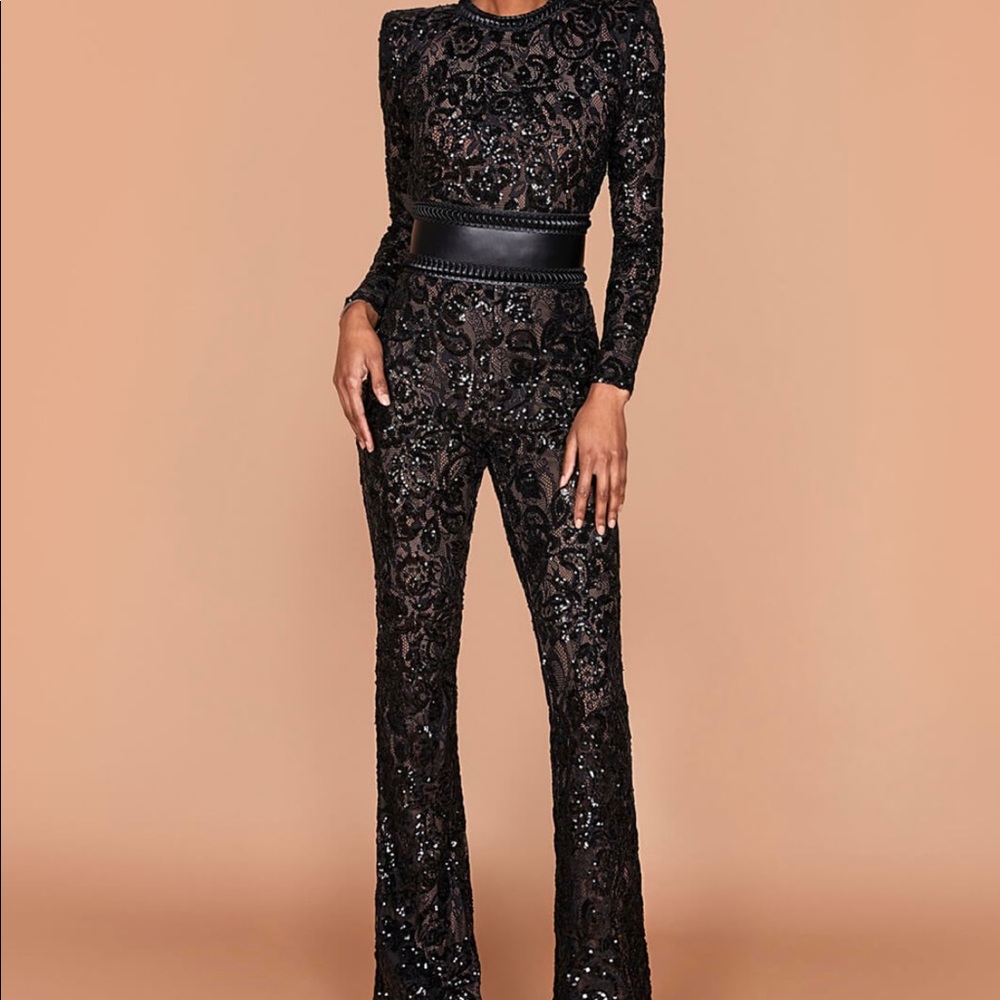 Nadine Merabi Bella Black Dark Nude Jumpsuit - L